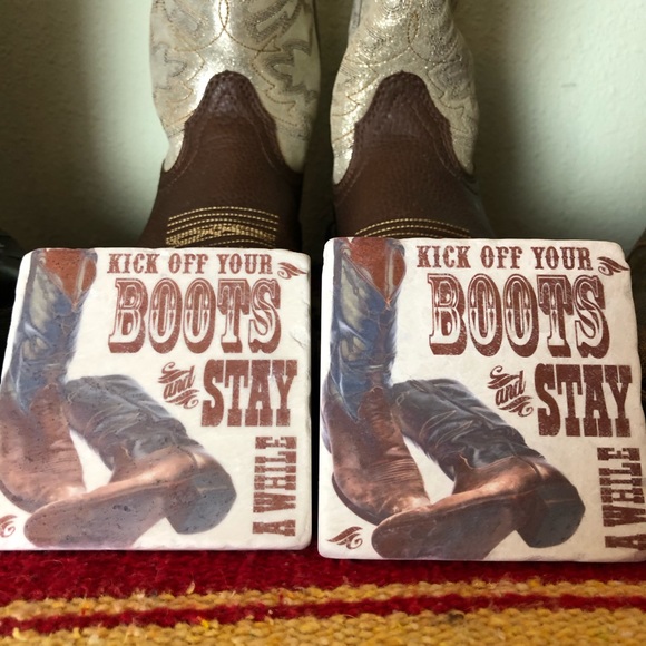 Travertine Coasters With A Picture Of Cowboy Boots - Picture 2 of 7